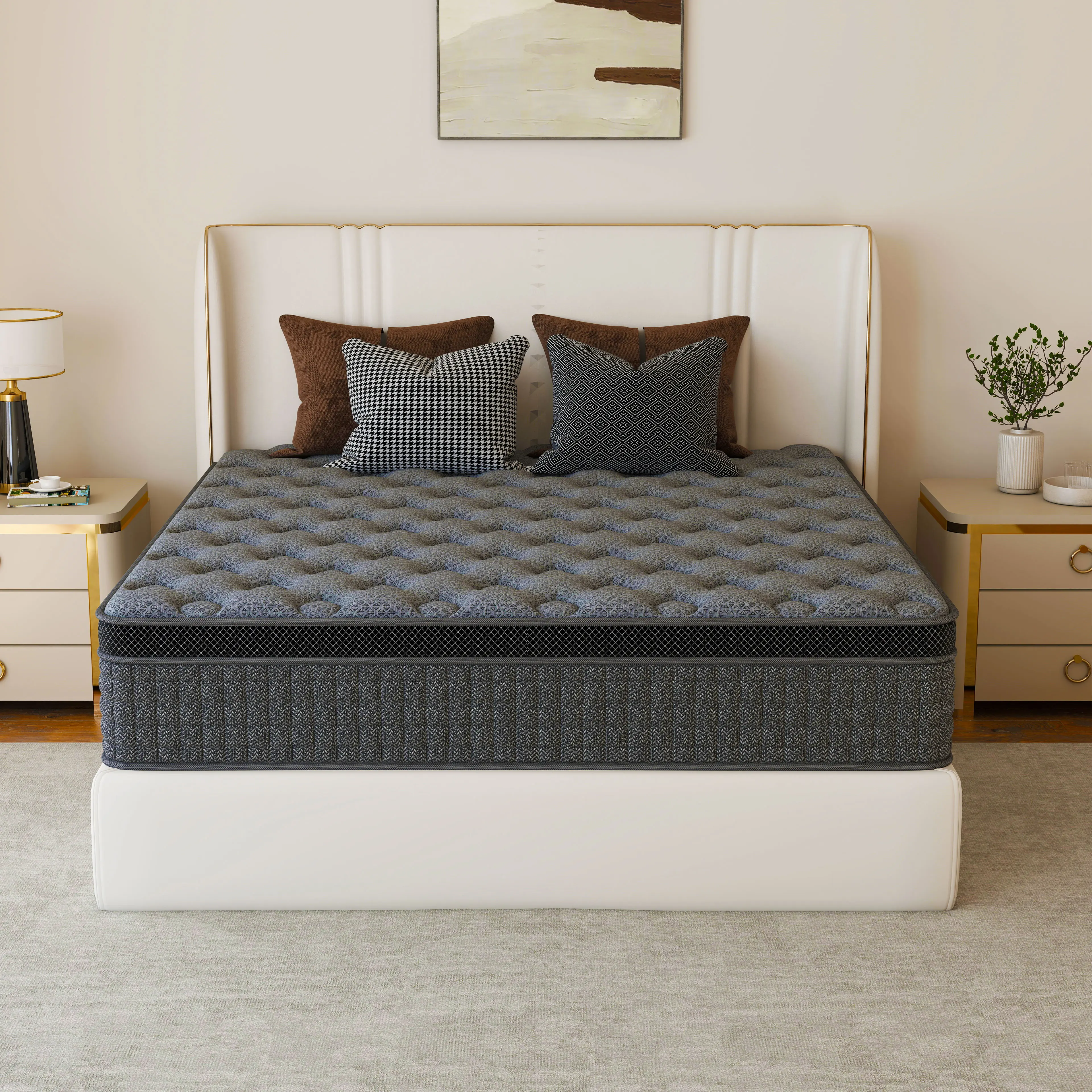Hybrid Mattress in a Box, 12/14 Inch Memory Foam and Pocket Spring Mattress, Medium Firm, Motion Isolation, Pressure Relief, Fiberglass-Free