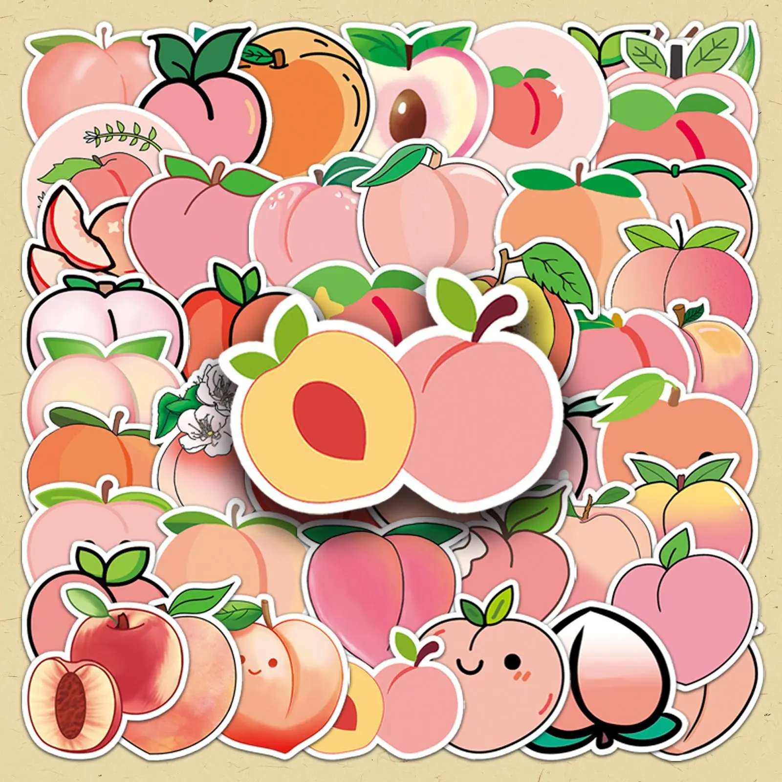 Cartoon Peach Pattern Sticker Sheets, Aesthetic Stickers, 100pcs/set Repeatable Creative Graffiti Fruit Sticker, DIY Decorative Sticker for Scrapbooking & Journal Making