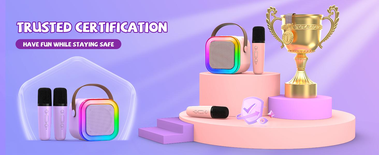 Mini Karaoke Machine for Kids Adults, Portable Bluetooth Speaker with 2 Wireless Microphones,Toys Birthday Gifts for Girls Ages 4, 5, 6, 7, 8,9,10,11,12+ Family Home Party (Purple)