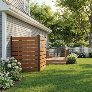 2 Panels Weatherproof Privacy Fence Panel, 49" Height 38" Width Wood-Plastic Composite with Teak Finish, Outdoor Enclosure for Air Conditioner, Trash Can & Pool Equipment Concealment