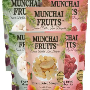 Munchai Fruits Tropical Assortment 6-Pack Family Size Bundle Freeze Dried Mangos & Strawberries 100grams Each No Added Sugar Organic Snack Better Live Brighter
