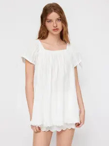 Women’s Square Neck Ruffle Blouse – Short Sleeve Tie Front Top, Casual Cute Summer Shirt
