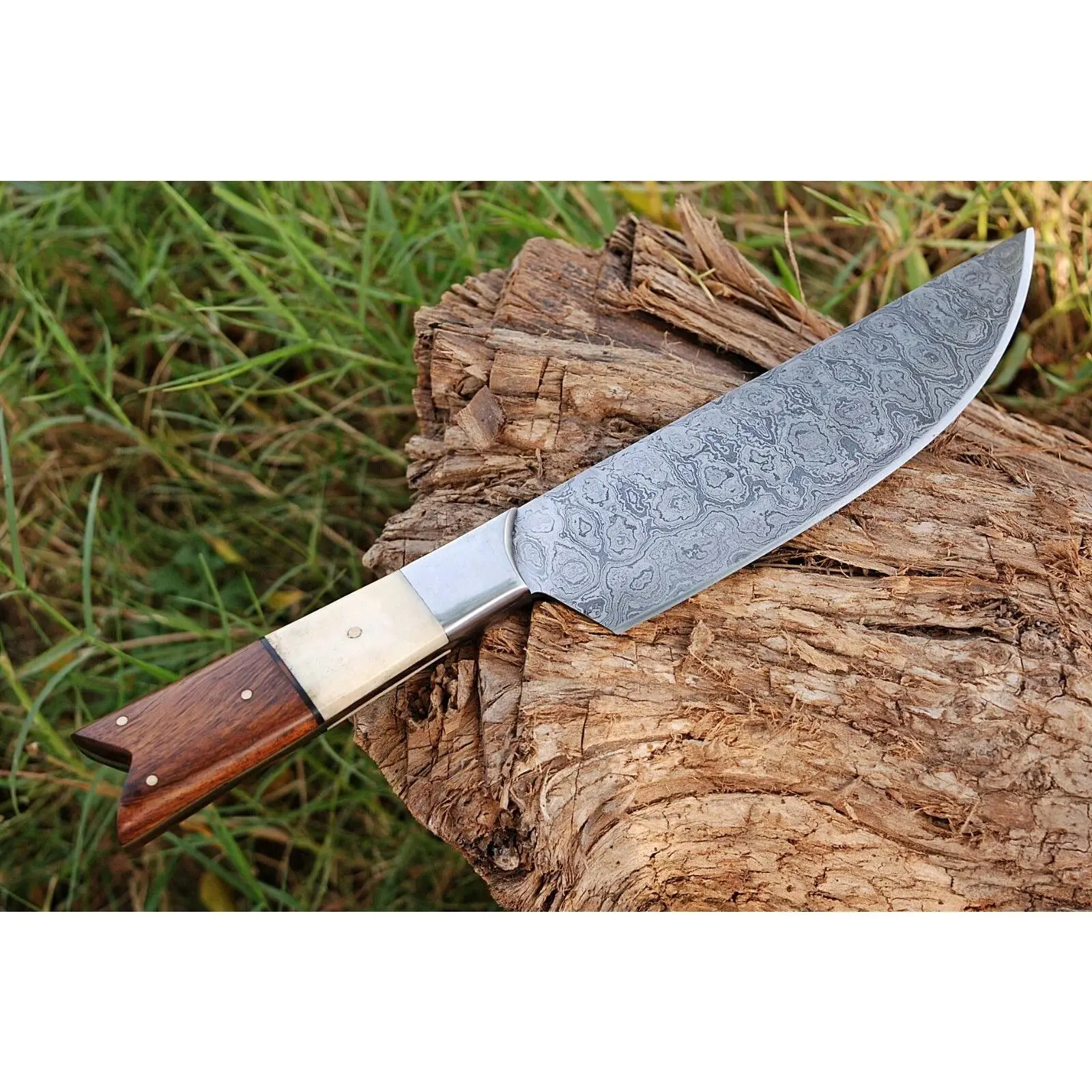 Hand Forged Damascus Steel Chef Knife – 8” Camel Bone & Wood Handle Collector Edition | 512 Layers
