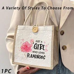 Creative Animal Prints Handbag,Reusable Printed Handbag,Linen Button Decoration Handbag, Simple Large Capacity Handbag, Portable Casual Storage Handbag, Multi-Functional Shopping Bag, New Design,Shopping Ideal, Shoulder Bag