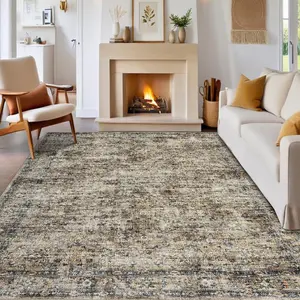 GARVEE Large Area Rug 9x12 Washable Vintage Floral Design, Low Pile, Distressed Style, Non-Slip, Soft and Foldable Floor Cover for Bedroom, Living Room, Nursery, Office in Brown