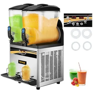 【Summervibes】VEVOR Commercial Slushy Machine, 15Lx2 Tank Margarita Maker, 1000W Stainless Steel Smoothie Frozen Drink Maker for Supermarkets Cafes Restaurants Bars Home Use