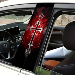 2 Pieces, 2D Flat Pattern Sticker, Premium Car Mid-pillar Sticker, for Car B-pillar, Decal for Cars, Metal, Plastic, Ceramic, Wood Surface, Rectangle, Semi-matte Design Wear Resistant, Waterproof, Scratch Resistant Cross and Red Background Pattern