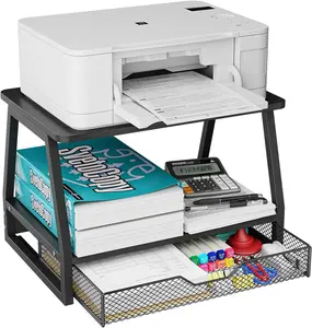 2-Tier Printer Stand with Storage, Desktop Organizer for Printer Paper, Desk Shelf for Office and Home Printer Tables for 3D Printers‌ Black
