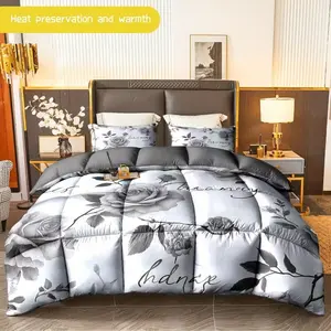 Floral Design Cotton Bedding Set, Soft Warm Quilt and Pillowcases, Anti-Wrinkle Anti-Fading, Easy Maintenance, 3 Piece Set
