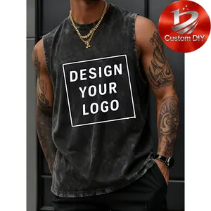 Summer Retro Customized Men's Training Sleeveless T-shirt Customizable 100% Cotton Distressed Customized Vest for Men & Women, Personalized Streetwear for Gym, Running, Team Building, Corporate Gifts & Daily Casual Wear