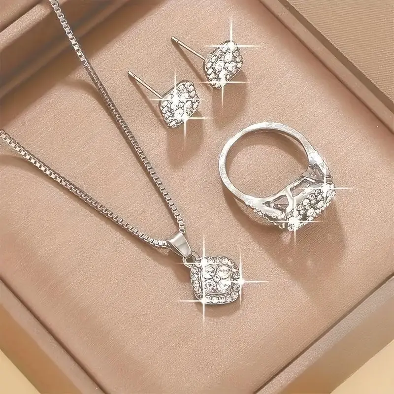 Elegant Pendant Necklace, Earrings and Ring Set, Unisex Style charming anklet large layer layered fashionable adjustable party non-pierced ear silver woman high quality earring chrustmas birthday gift men husbands fathers dads brothers stainless steel