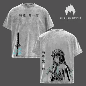 Tokitou Muichirou Washed Oversized T-Shirt, Mist Hashira Demon Slayer Anime Graphic Tee, Vintage Double Printed Heavy Cotton Top, Unisex Streetwear Manga Inspired Apparel