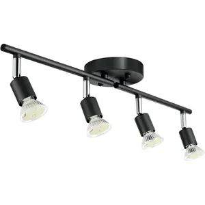 SummerWinsVEVOR 4-Light LED Track Lighting Kit, Ceiling Spot Light with Rotatable Light Arms and Heads, 24.8 Track Lighting Fixture, Included 4 GU10 3000K Bulbs for Indoors Exhibition, Kitchen, Living Roomdealsforyoudays