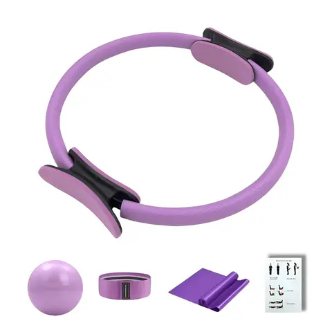 Pilates Ring Set, 5 Counts/set Pilates Ring & Yoga Ball & Resistance Band & Stretch Band & Guide, Fitness Equipment for Home Gym Workout