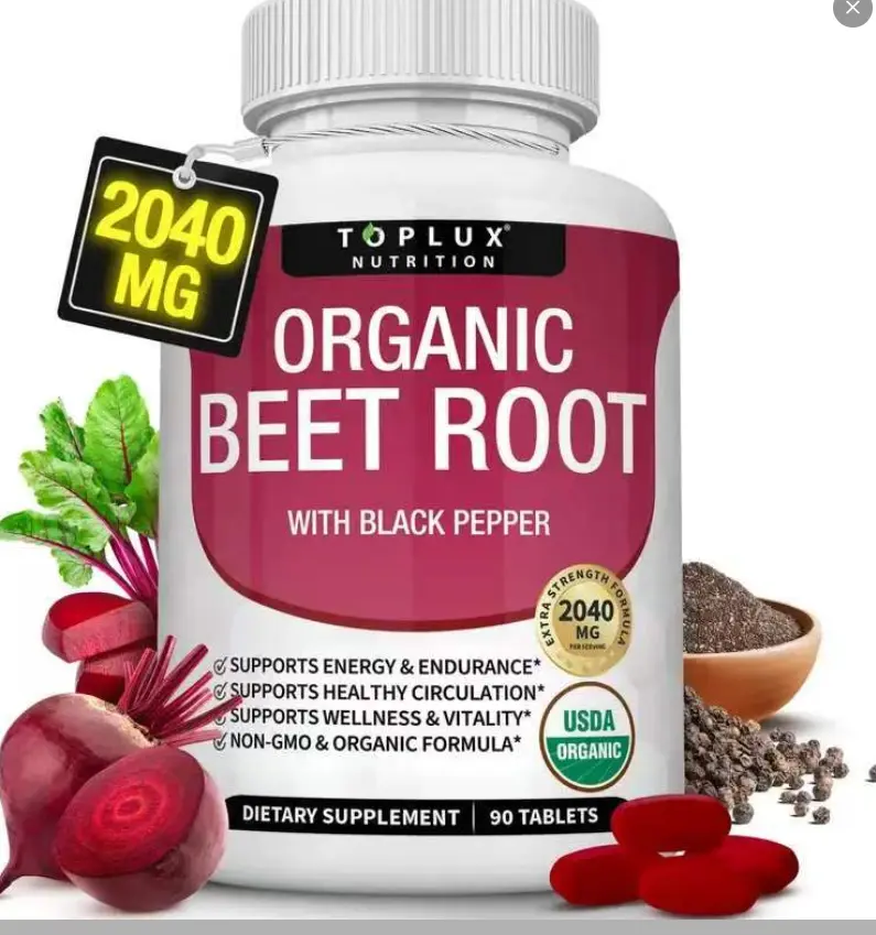 Toplux Organic Beet Root Tablets - Nitric Oxide Booster Beetroot Supplement 2040mg