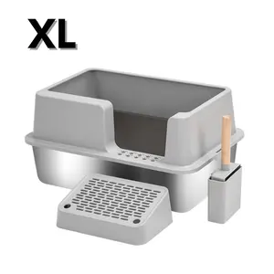 XL Stainless Steel Litter Box Side Entry, Non-Stick Metal Cat Litter Tray for Large Cats, Durable & Anti-Odor Pet Gift Set, Easy to Clean Catbox with High Sides, Year-End Mega Sale, Best Choice for Multi-Cat Households