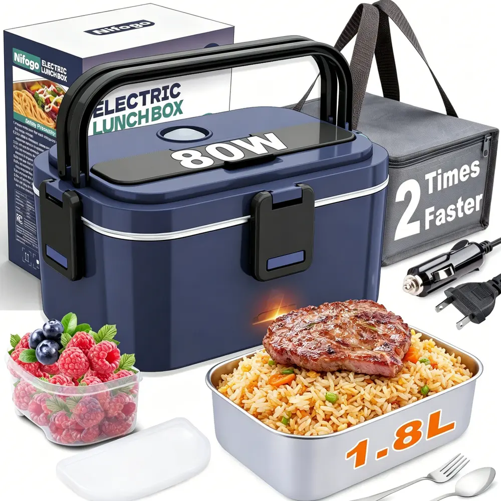Multi Liter LED Digital Electric Lunch Box Warmer High Power 80/100W Triple Voltage 12V/24V/110V Thermal Tote With Fork Spoon Included