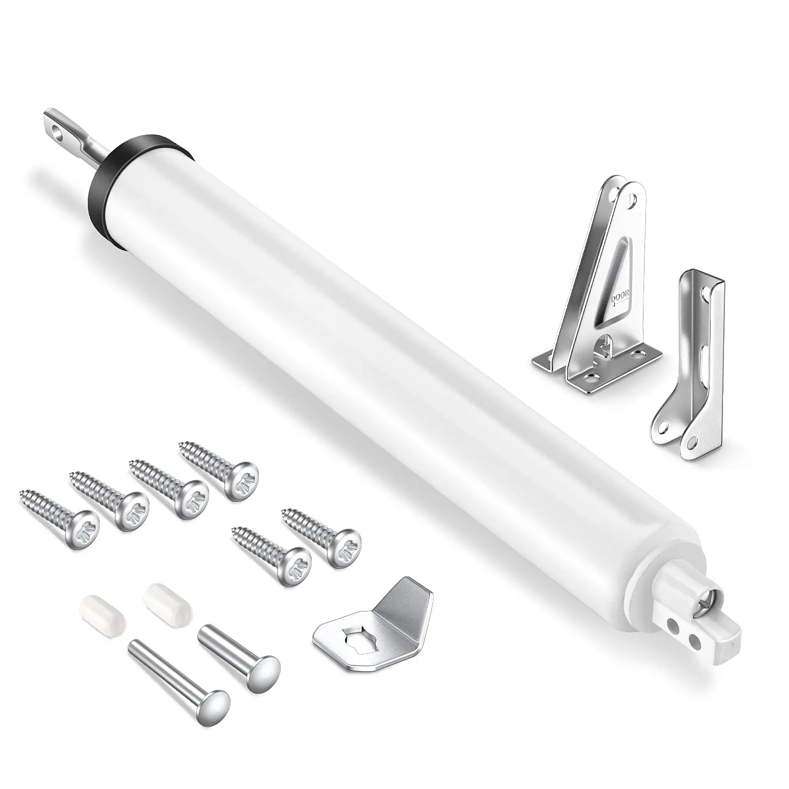 Heavy-Duty Storm & Screen Door Closer (1 Kit), White Aluminium Pneumatic Hydraulic, 90° Fixing Clips/Opening, Adjustable Speed, Hold-Open, Universal Bracket, Cushioning Closure, Slamming Prevention, for Light/Med Weight Entry Doors & Windows