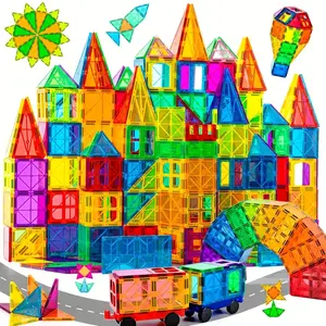 [SpringGlow-Up]60/100-piece magnetic building block set (including 1 toy car), 3D magnetic puzzle stacking blocks, Children's Day gift, Montessori children's educational toys, STEM sensory education, birthday gift