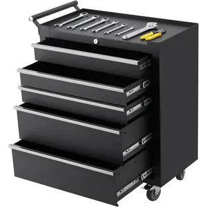 5-Drawer Rolling Tool Box, Tool Chest with Wheels, Tool Cart with Protective Liner&Sliding Drawers&Side Handle, Lockable Tool Storage Cabinet for Garage, Warehouse, Workshop, Repair Shop