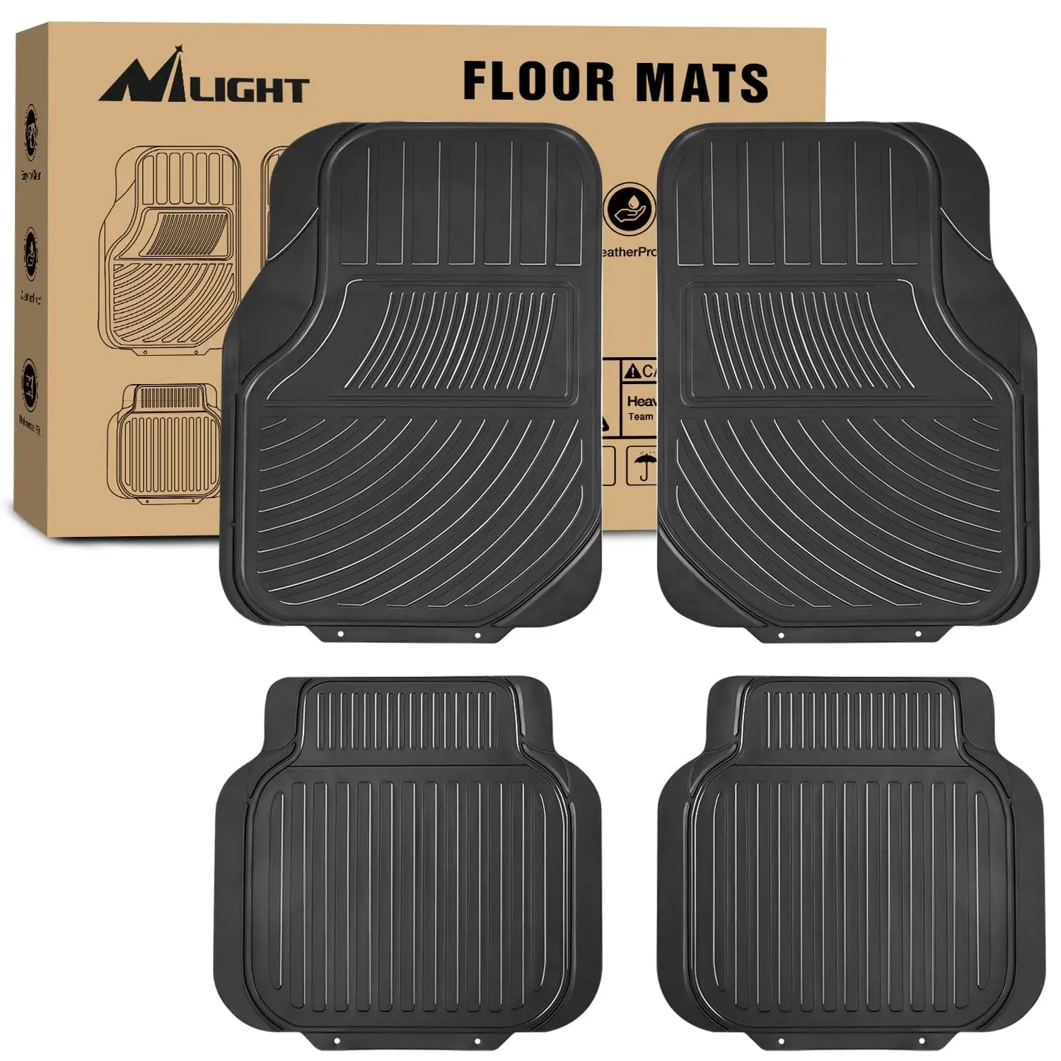 Nilight 4Pcs Rubber Cargo Car Mats - Universal Trim-to-Fit Design for Most Cars, Automotive Interior Protection Accessories, Car Mats Cars