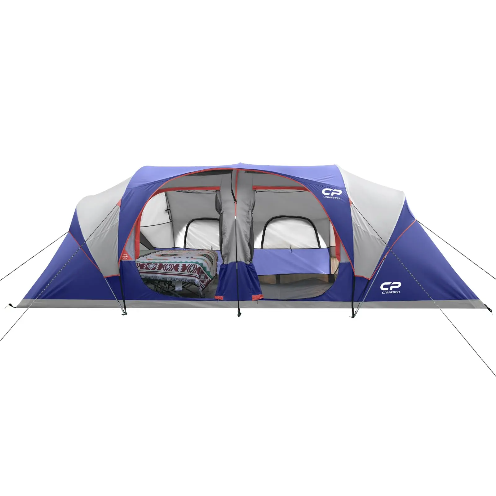 CAMPROS CP Tent 12-Person-Camping-Tents,3 Room Family Tents,Waterproof Windproof Family Tent with Top Rainfly,6 Large Mesh Windows,Double Layer,Easy Set Up, Portable with Carry Bag-20' x 9' x 72"(H)