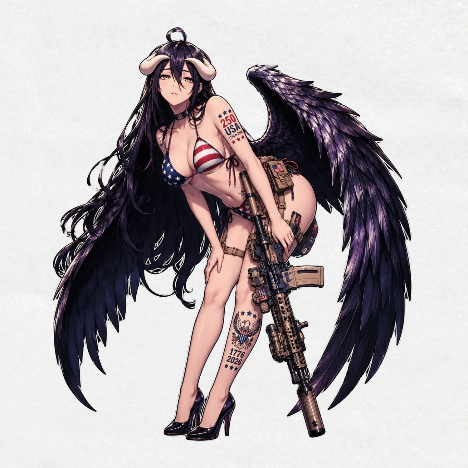 Albedo USA 250th Tactical Bikini Vinyl Sticker  Overlord Anime Waifu  Patriotic MK12 Rifle Art  4th of July Decal