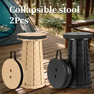 BLYXTENNE 2PCS Collapsible Stool ,Max Load 400LBS Portable Folding Stool, Black, Khaki Color Telescopic Stool, Plastic Camping Stool, Compact Storage. Suitable For Parties Such As Travel, Camping, Hiking, Fishing, And Backyard Barbecues. Men's Gifts