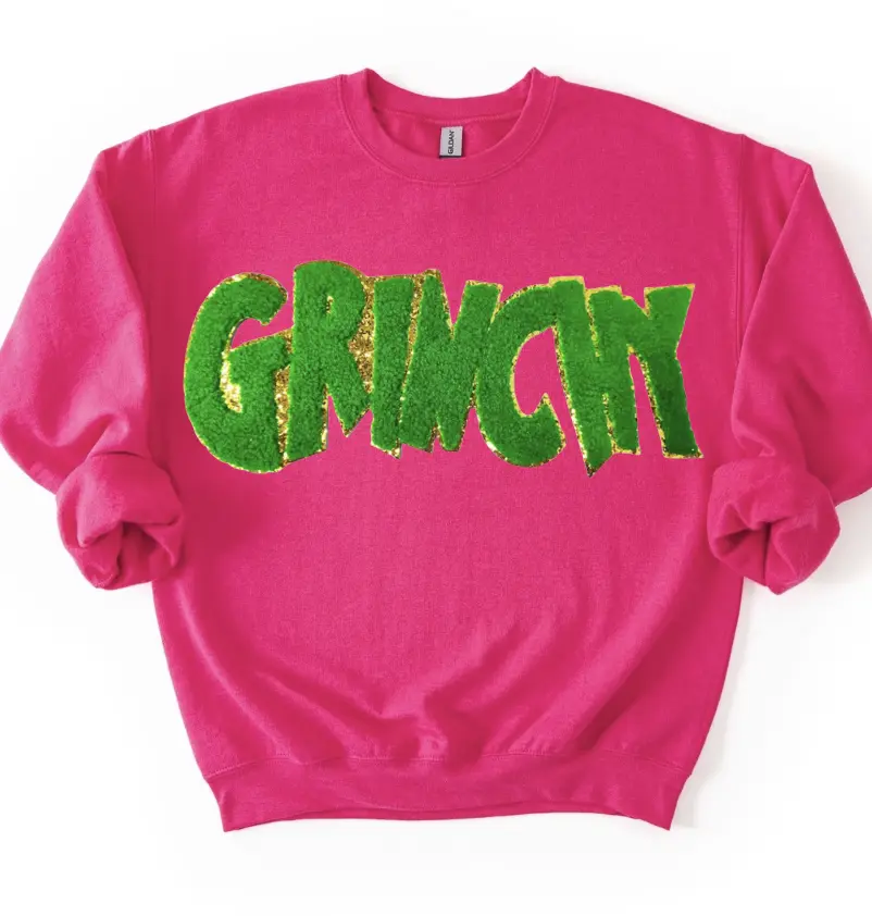 Green Chenille Patch Christmas Holiday Sweatshirt