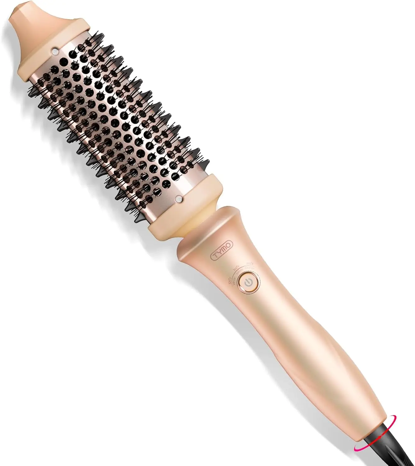 TYMO 2.0 Thermal Brush Curling Brush - STYLUX 1.7" Blowout Volumizer with Flexi-Fit for Hair Straightening, Heated Round Styler Tool, Hair Straightener and Curler 2 in 1, Dual Voltage & Light, Pink