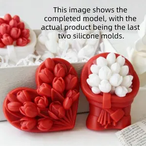 Heart Shaped Tulip Aromatherapy Candle Silicone Mold, Reusable DIY 3D Flower Mold for Candle Bouquets, Soap Making, and Resin Crafts, Gifts