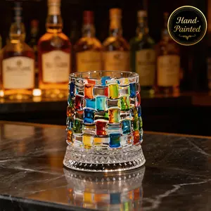 Hand-Painted Spinning Whiskey Glass Set - Luxury Embossed Crystal Cup, Smooth Rotating Rock Glass for Bourbon & Scotch, Unique Liquor Gift for Men