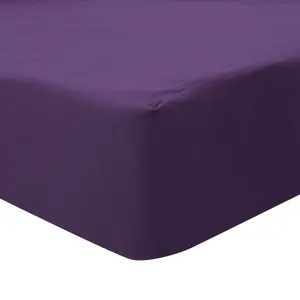 Unique Bargains Fitted Sheet Only, 200 Thread Count 100% Cotton Fitted Bed Sheet with 15" Large Pocket Breathable Durable Bottom Sheet Dark Purple Queen(79" x 59"/203 x 152cm)