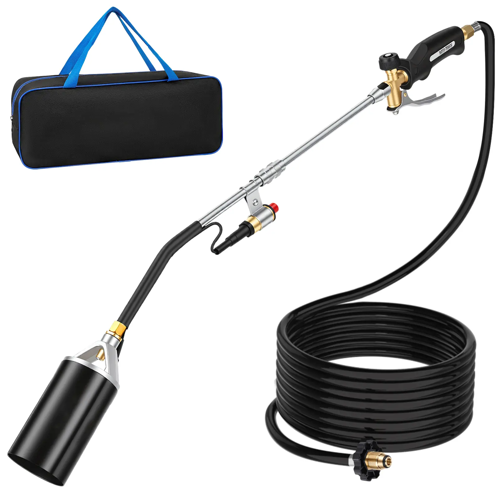 33-inch Heavy Duty Propane Torch Weed Burner Kit with 10FT Hose, Storage Bag, Self-Igniter, Turbo Trigger, Ergonomic Handle – for Weeding, Asphalt Work, Burning Brush, Ice Melting (Propane Tank Not Included; Compatible with Fire Pits)
