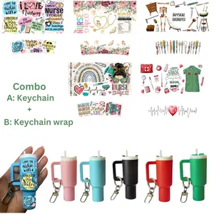 5 Piece DIY Mini Insulated Cup Keychain Set, Includes Nurse Pattern Stickers, Transfer Sticker DIY Accessories, Handbag Decor Craft Kit Clip, Crafting