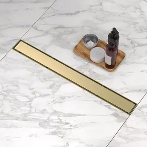 Linear Shower Drain. 24 Inch Shower Trench Drain with 2-in-1 Flat Cover & Inser Cover,304 Stainless Rectangle Steel Shower Floor Drain with Hair Strainer and Leveling (, 24 in)