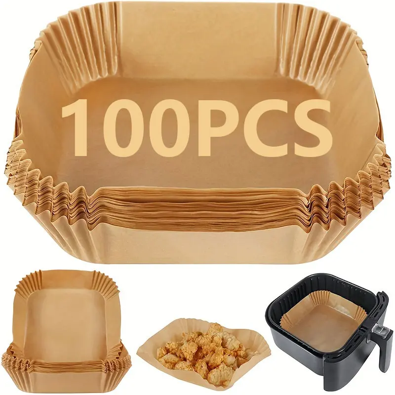 100PCS Round Shape Air Fryer Parchment Paper Sheets, Unbleached Biodegradable Nonstick Non-toxic Environmentally Friendly Bakeware for Roasting, Baking, Cooking Enthusiasts’ Disposable Kitchen Cookware Liners
