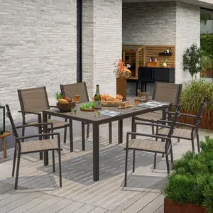 HOMALL 7 Pieces Patio Conversation Set, Patio Dining Set Outdoor Furniture Set 6 Stackable Textilene Armchairs with Rectangular Table