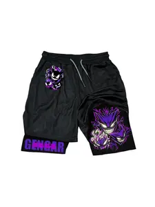 Men's Summer 2-In-1 Anime Ghost Pattern Fitness Shorts, Quick-Dry Sports Training Shorts, Casual Street Running Shorts with Pockets