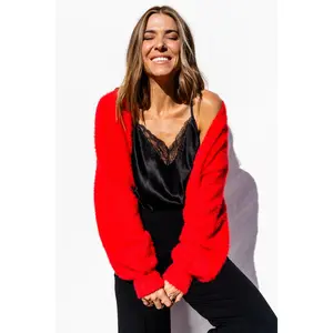 Karina Fuzzy Cardigan - Red