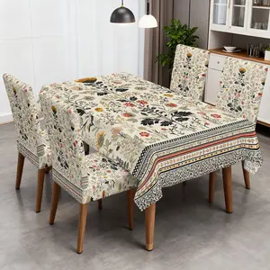 4/5/6/7pcs Meadow Bloom Symphony Dining Chair Slipcover And Tablecloth Set, Easy Clean & Care, Fits Living Room, Home Decor, Restaurant Decor, Camping, Parties, Stylish Decor, Gifting