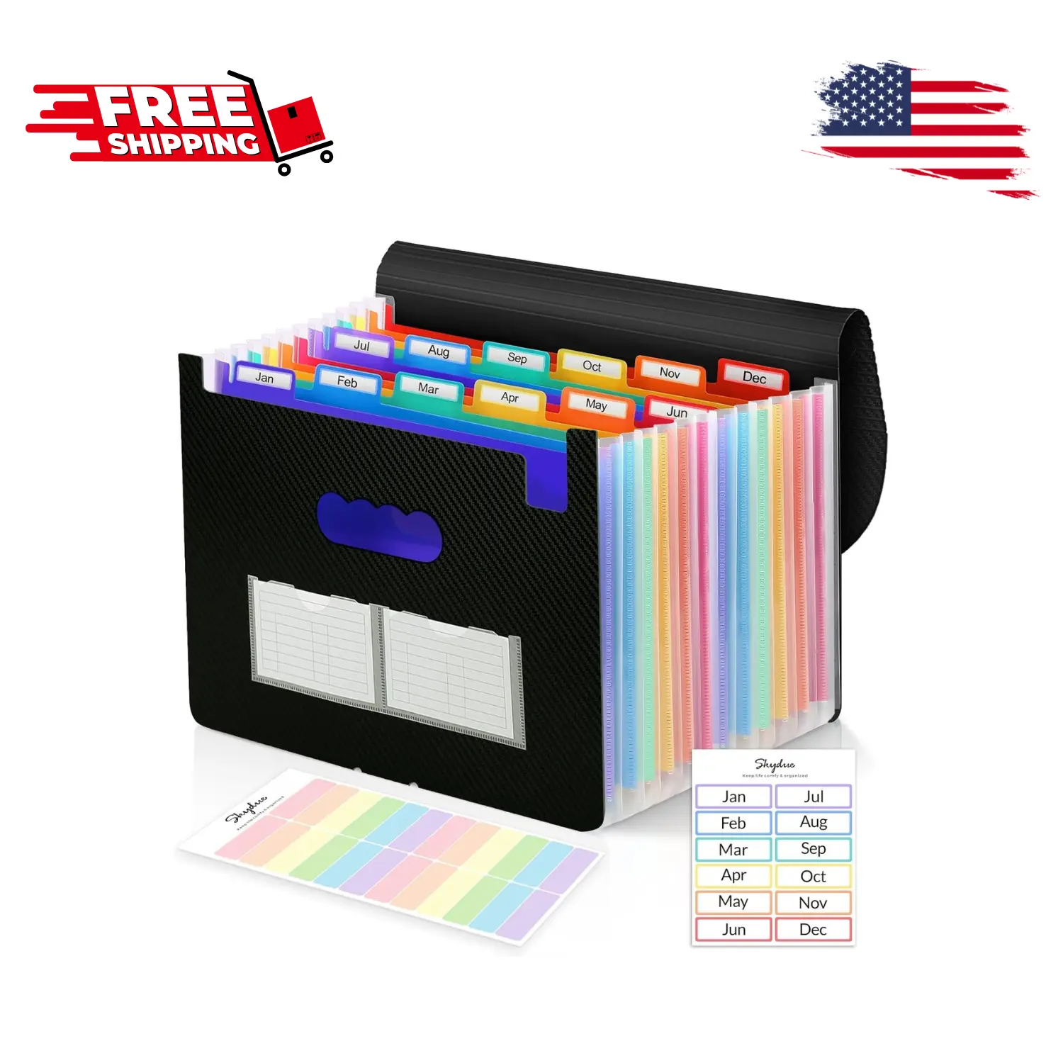 Accordion File Organizer, 12 Pockets File Folders, Letter Size, Black