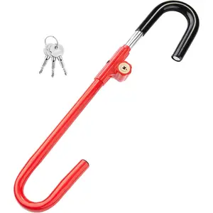 Steering Wheel Brake Lock Vehicle Anti Theft Security Brake Pedal Lock with Adjustable Length Fit for Distance from Steering Wheel to Pedal Within 21in to 30in Red
