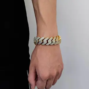 20MM Iced Miami Luxury Cuban Gold Plated Bracelet, Golden Tone Unisex Bangle Jewelry, Elegant Versatile Fashion Accessory, Ideal BF Gift