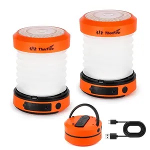 THORFIRE Collapsible LED Camping Lantern Rechargeable, Portable Hand Crank Lantern Flashlight with 4 Light Modes for Power Outage, Hiking, Emergency, Fishing (2/4 Pack)