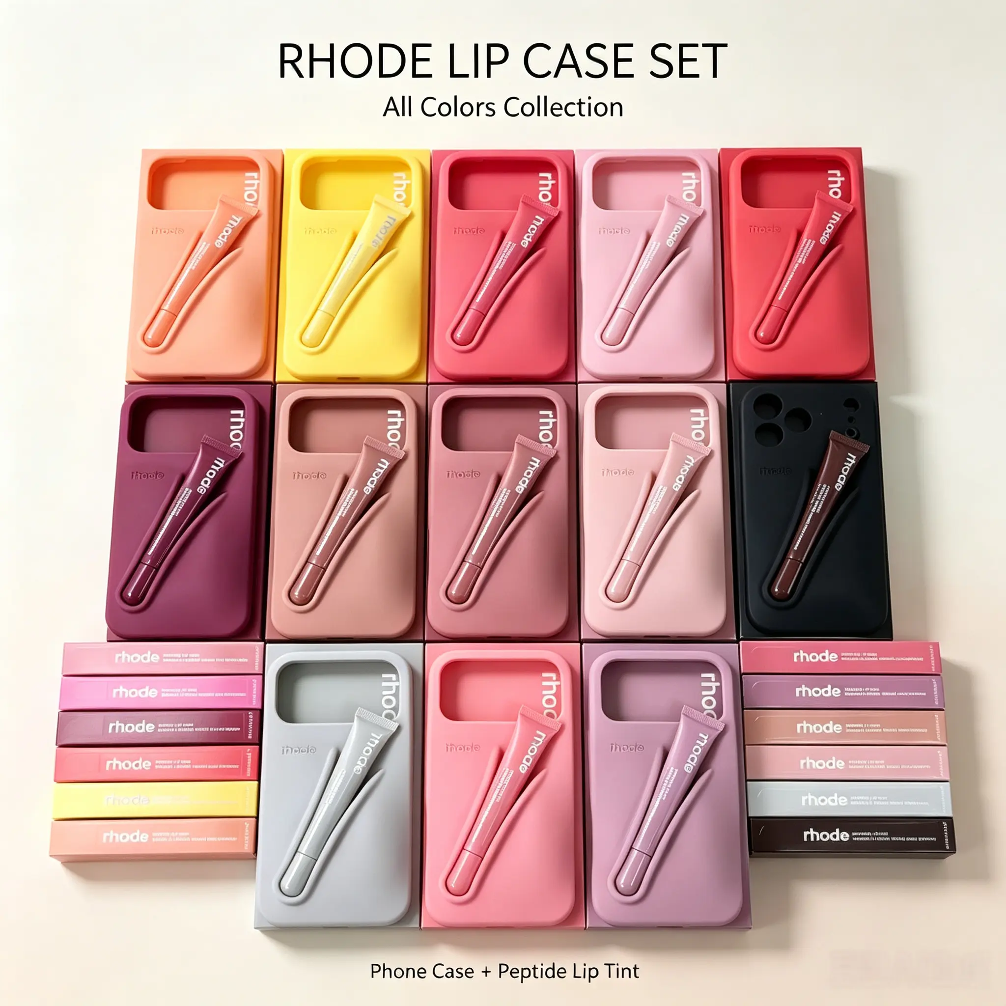 RHODE  Matching Lip Case Phone Case with Peptide Lip Tint Set(17 PRO MAX), Silicone Phone Case Built-in Lip Gloss Holder, Matching Lip Tint & Phone Case Kit, Ins Trendy Lip Gloss Storage Phone Cover, Portable Lip Makeup Accessory Gift Set