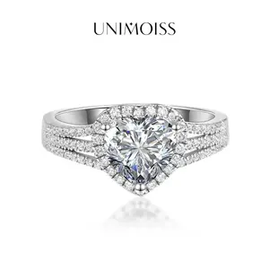 UniMoiss 2ct Heart Cut VVS Moissanite Sparkling Love Ring Daily Costume Jewelry Perfect Accessories Wedding Valentine Anniversary Gift for Women Girls