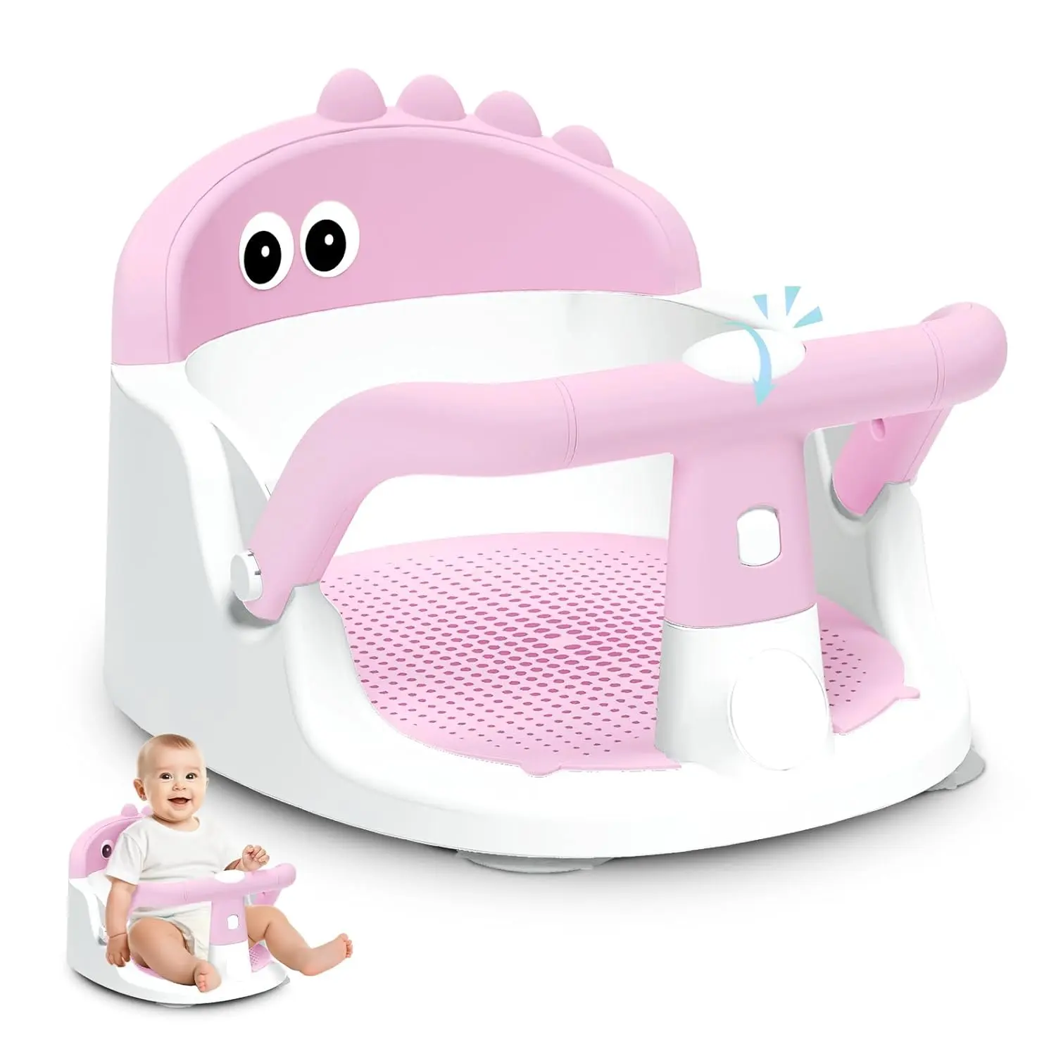 Baby Bath Seat for Babies 6 Months & Up Sitting Up, Non-Slip Baby Bath Chair with Suction Cup, Safe and Comfortable Portable Infant Bath Seat for Bathroom, Bathtub Tub, Easy to Clean (Pink)