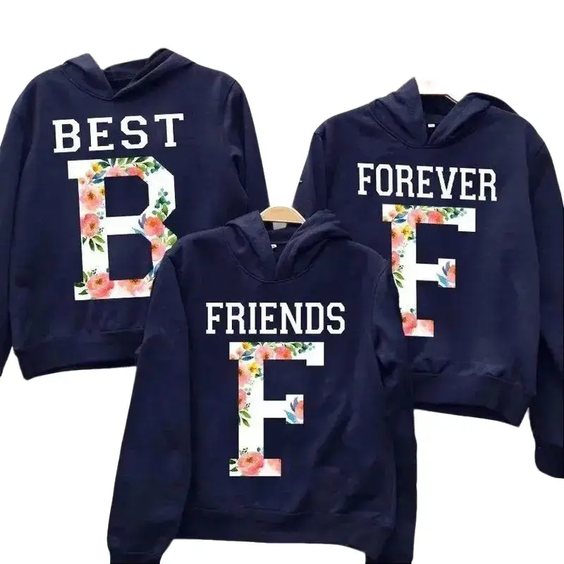 Women's Unisex Made in USA Sold Individually Pullover Hoodie - Triple Matching BFF Friendship Digital Print, Classic Graphic All Seasons Cozy Apparel, Thoughtful Gift for Besties Group, Casual Wear, Cotton Blend, Long Length