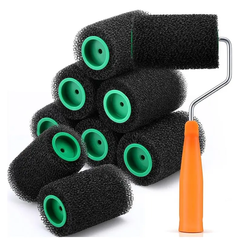 9 Pcs Textured Paint Roller Kit, 4 Inch Bed Liner Roller Covers with Frame for Truck Coatings and Non-Slip Surfaces